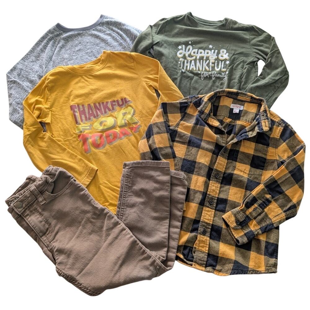 Cat & Jack Thanksgiving Fall Clothing Bundle Shirts & Khaki Pants size S 6/7